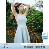 范思蓝恩夏季腰精裙气质收腰无袖背心连衣裙女夏季新款海边度假显瘦裙 浅水蓝-无袖 L