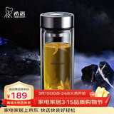 希诺（heenoor）抗菌玻璃杯双层防烫办公车载水杯男高档泡茶杯子XN-9303 360mL