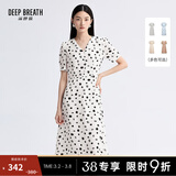 深呼吸DEEP BREATH女装法式V领气质收腰碎花连衣裙A500197 白-黑点 M (3)