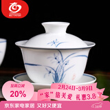 MULTIPOTENT功夫茶具三才盖碗手绘青花兰花薄胎瓷泡茶碗伴手礼物