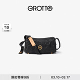 GROTTO个乐黑石包小号迷你号植鞣绵羊皮单肩斜挎软包礼物 黑石S水波纹金标
