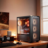 骨伽 乘风MX600 全塔台式玻璃侧透机箱 支持E-ATX主板竖装显卡360水冷/网孔面板 黑