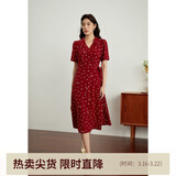独束大码女装法式小翻领连衣裙女夏季新款遮肉显瘦雪纺裙子 红色-长款 3XL （尺码：5）