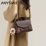 ANYSMIC包包女包2026新款夏季真皮女包斜挎包品牌剑桥包单肩包箱包 咖色- 长21CM、厚8CM、高14CM