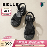 百丽（Belle）满钻条带繁星休闲凉鞋女商场款厚底凉鞋A9S2DBL4预售 黑色 36 (230mm)