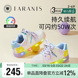 泰兰尼斯闪灯鞋春季儿童运动鞋女童软底发光鞋男童时尚板鞋 白/蓝/紫 28码