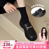 达芙妮乐福鞋女2026春季新款女鞋粗跟显瘦小皮鞋女经典百搭一脚蹬单鞋女 哑光黑（3.5CM经典百搭款） 36