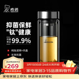 希诺（heenoor）抗菌玻璃杯双层防烫办公车载水杯男高档泡茶杯子XN-9607KT 410ml