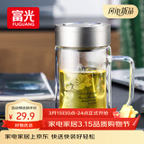 富光双层玻璃杯商务泡茶杯子大容量耐热办公水杯过滤带把银色320ml