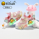 B.Duck小黄鸭童鞋女童鞋子亮灯单网鞋夏季透气发光闪灯儿童运动鞋粉色30