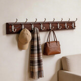 家逸衣帽架壁挂墙壁置物架墙壁挂衣架墙上实木挂钩8钩胡桃色