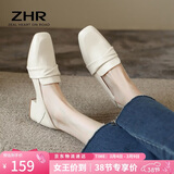 ZHR乐福鞋女一脚蹬真牛皮粗跟单鞋懒人鞋方头舒适英伦皮鞋女BL66米37