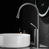 亚马顿台上盆加高龙头全铜冷热面盆水龙头浴室柜洗手盆洗脸盆水滴洗衣池 枪灰色-加高款