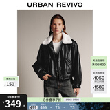 UR冬季新款女装气质拼接撞色毛领抽绳PU棉服UWM150071 黑色 (偏宽松) XS