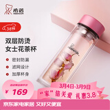 希诺（heenoor）双层玻璃杯家用女士带滤网个性潮流清新花茶杯隔热防烫便携水杯 水晶粉300ml