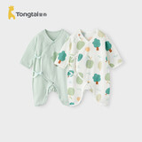 童泰（TONGTAI）婴儿连体衣夏纯棉衣服初生宝宝蝴蝶哈衣爬服提花绿色52cm