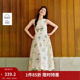 茵曼植物碎花女装无袖连衣裙浪漫度假风宽松2026夏季新品花苞长裙子 杏色 M