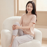 顶瓜瓜睡衣女纯棉春夏套头女可外穿短袖家居服套装 欲晚桔撞灰女 165