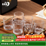 青苹果耐热玻璃咖啡杯300ml6只装 家用玻璃水杯 竖纹茶杯洋酒杯啤酒杯