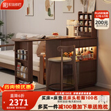 和谐都匠实木餐边柜吧台桌可伸缩收纳储物隔断一体柜客厅小户型沙发边柜 双面储物吧台餐桌组合 胡桃色【实木】