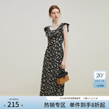 范思蓝恩23FS12695韩系荷叶边减龄连衣裙女夏季新款吊带裙子 黑底碎花 XL