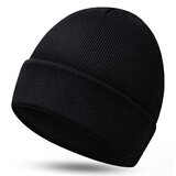 子瞻帽子男冬季毛线帽男士加绒加厚保暖户外骑车防寒防风滑雪针织帽女 黑色帽子 加绒加厚