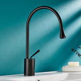 亚马顿台上盆加高龙头全铜冷热面盆水龙头浴室柜洗手盆洗脸盆水滴洗衣池 黑色-标准款