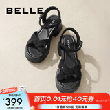 百丽（Belle）满钻条带繁星休闲凉鞋女商场款厚底凉鞋A9S2DBL4 黑色 36 (230mm)