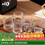 青苹果耐热玻璃咖啡杯300ml6只装 家用玻璃水杯 竖纹茶杯洋酒杯啤酒杯