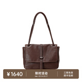 裘真复古001邮差包女单肩通勤大容量斜挎包植鞣头层牛皮包 咖啡色-中号