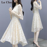 拉夏贝尔（La Chapelle）雪纺连衣裙女装2026年夏季新款韩版修身时尚小个子碎花沙滩裙子夏 图片色 L