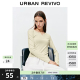 UR2026春季新款女装时尚休闲简约基础修身长袖T恤UYB450010 米黄 M