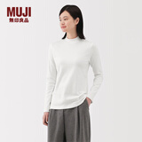 MUJI女式 起毛罗纹编织半高领长袖T恤上衣打底衫女款内搭春秋女装条纹 白色 5A L （165/88A）