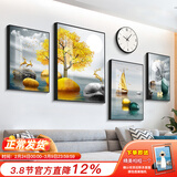 好久不见客厅装饰画现代简约沙发背景墙壁画轻奢大气四联组合挂画 福禄望月(含挂钟) 中组合(建议2.5-3米墙)金属黑框