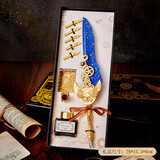 沐苼羽毛笔礼盒哈利波特风格周边蘸墨笔文具纪念品十八岁成年礼物女男生日礼物高初中送同学开学礼物 藏蓝色羽毛笔-机械之心8件套【升级礼盒装】