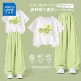 真维斯童装女童夏季套装2026新款儿童纯棉短袖t恤中大童洋气夏季两件套