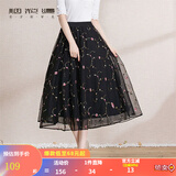 烟花燙裙子女2026年春装新款黑色松紧高腰通勤百搭绣花网纱半身裙 萝素 黑色绣花 XL（适合140-160斤）