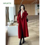 APLKTE西西里红色双面羊毛大衣女中长款2026秋冬新款宽松感毛呢外套 红色 S 建议106-120斤