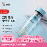 希诺（heenoor）双层玻璃杯家用女士带滤网个性潮流清新花茶杯隔热防烫便携水杯 翡翠蓝220ml