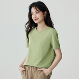 茵曼（INMAN）纯棉舒适女装logo绣花短袖t恤时尚百搭休闲2026夏季新品上衣 嫩绿色-K18528053 M
