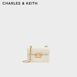 CHARLES&KEITH拼接菱格链条单肩斜挎小方包包女包生日礼物CK2-80701360 CK2-80701360Cream奶白色 S