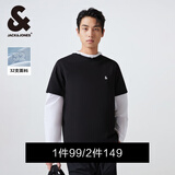 杰克·琼斯（JACK&JONES）男装短袖T恤男夏季舒适男士T恤凉感多色半袖纯色水洗不易走形 黑色E40 XS 165