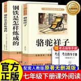 全2册 骆驼祥子+钢铁是怎样炼成的原著无删减 新封面 七年级下册课外阅读书籍  赠考点手册  初中生寒假推荐阅读书籍人教版教材配套阅读 名师导读 难点注释