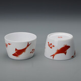 观复博物馆 连年有余对杯 景德镇茶具白瓷品茗杯功夫茶杯 陶瓷茶具杯情侣节日礼品 两只装 连年有余对杯