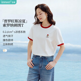 茵曼凉感撞色绣花女装正肩短袖t恤2026夏季新品打底衫上衣 珍珠白1 M