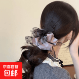 高级感缎面网纱波点大肠圈轻奢温柔风气质布艺发圈丸子头发绳头花 黑色网大肠圈2个