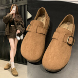 骏炳厚底勃肯鞋女2026新款全包勃肯单鞋女士一脚蹬孕妇平底鞋子女鞋 DM-印象角色&8802驼色 37