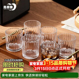 青苹果耐热玻璃咖啡杯300ml6只装 家用玻璃水杯 竖纹茶杯洋酒杯啤酒杯
