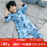 上宝麦春秋儿童连体睡衣精梳棉薄男童长袖家居服 天空蓝鳄鱼先生 120cm