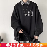 嘉晔（JIAYE） 卫衣男潮牌新款韩版男士青年ins长袖服饰潮男装圆领套头学生上衣 加绒 黑色【不】 XXL
